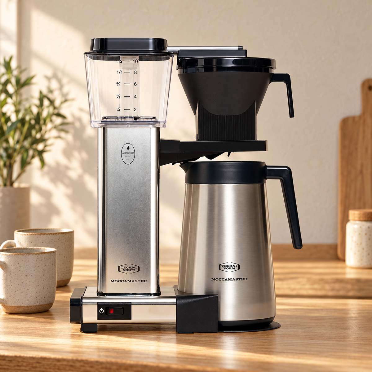 Moccamaster Auto Thermo PS in a warm Scandinavian kitchen