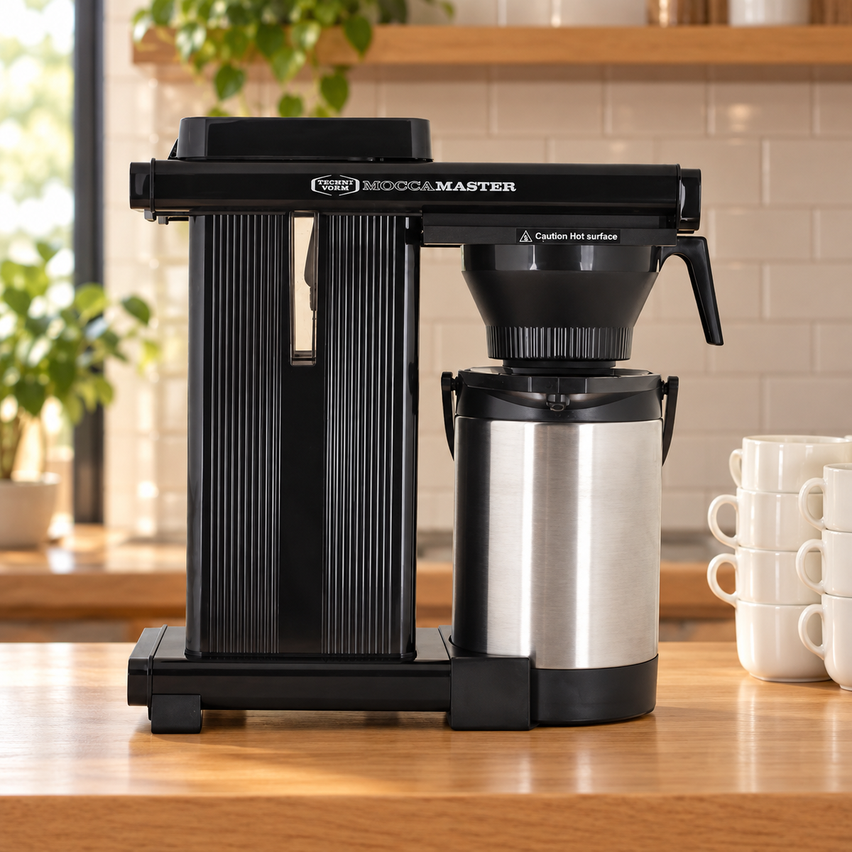 Moccamaster Thermoserve Manual 1.8L on a cafe self-service counter