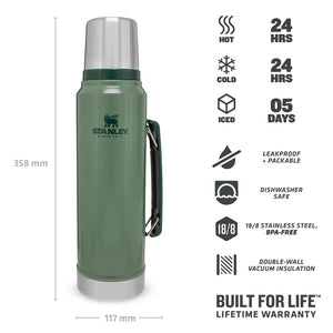 Stanley Classic Thermos Leak Proof Vacuum Insulated Bottle 2.0 qt -  Hammertone Green 